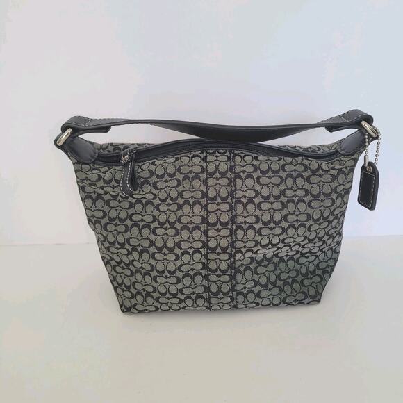 Coach Vintage Canvas Leather Trim Small Mini Solid Gray Bag Purse Pouchette 8x5 - Picture 1 of 9